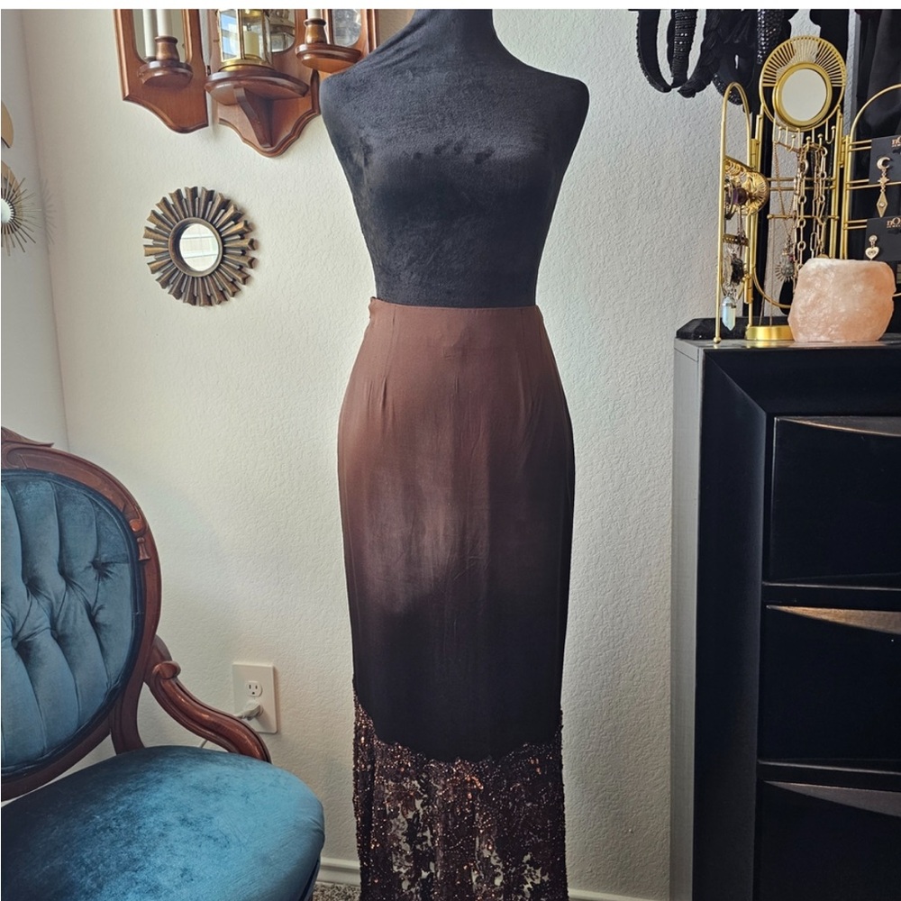 Cache Brown Sequin beaded lace Skirt